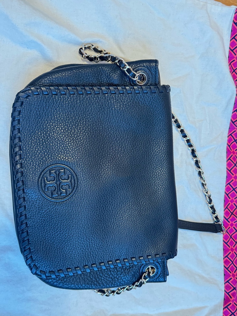 Tory Burch Black Pebbled Leather Chain-Shoulder Crossbody